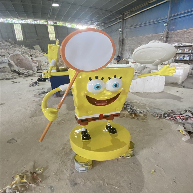 玻璃钢卡通雕塑工厂户外玻璃钢海绵宝宝雕塑