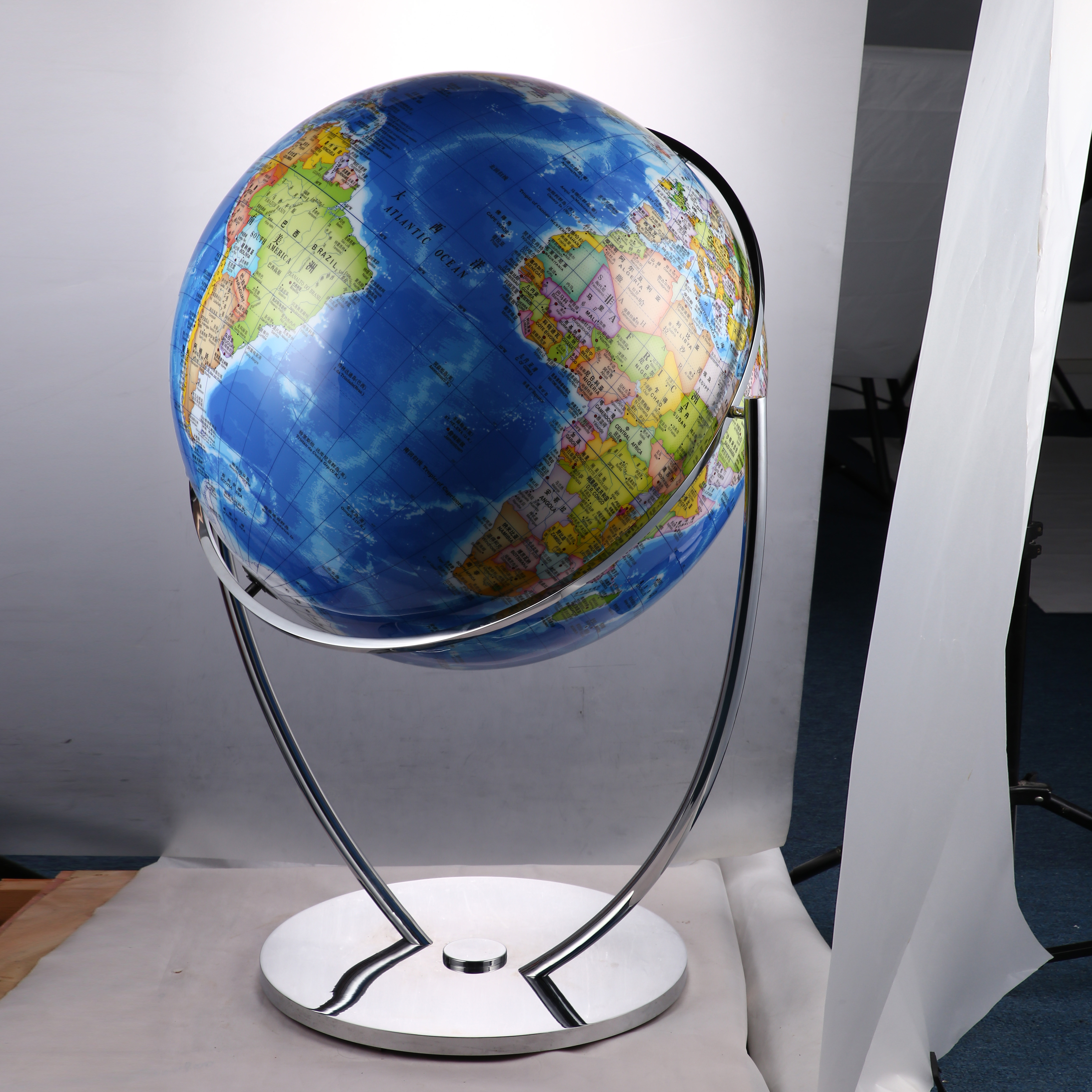 百诺 内发光地球仪 u型亮铬支架 大型地球仪 大小可定制 厂家直供