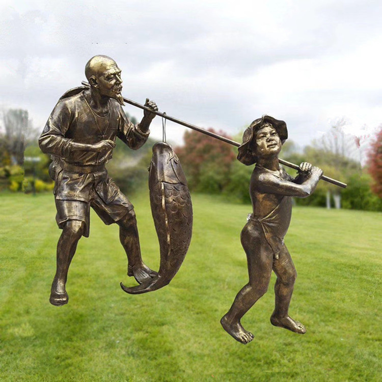 玻璃钢仿铜渔文化雕塑珠海渔夫渔民人物雕塑造型