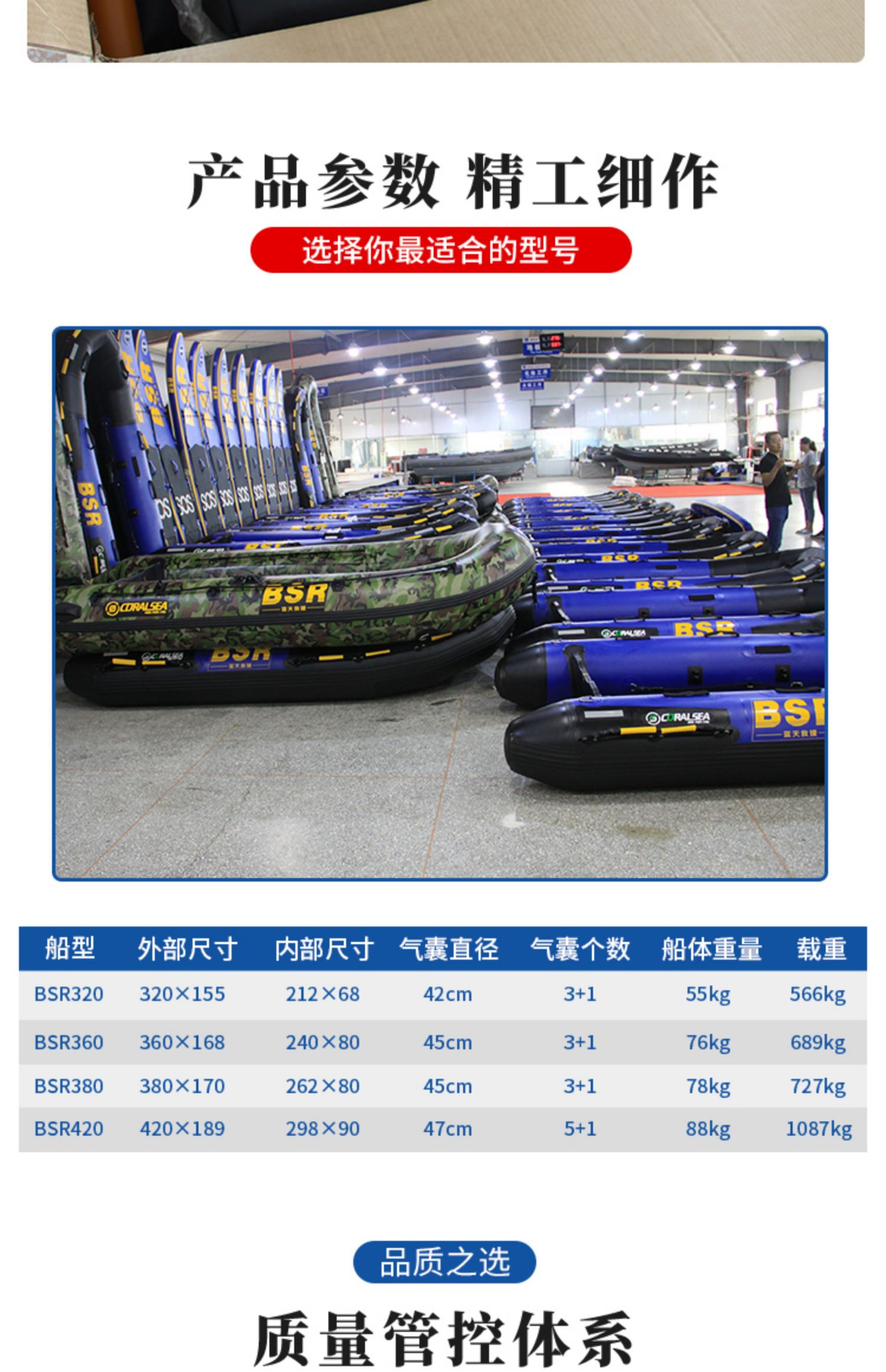 珊瑚海蓝天救援橡皮艇专用救生艇冲锋舟bsr加厚应急折叠硬底