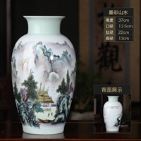 景德镇陶瓷花瓶 新中式家居花瓶摆件收藏 名师作品墨彩山水冬瓜瓶