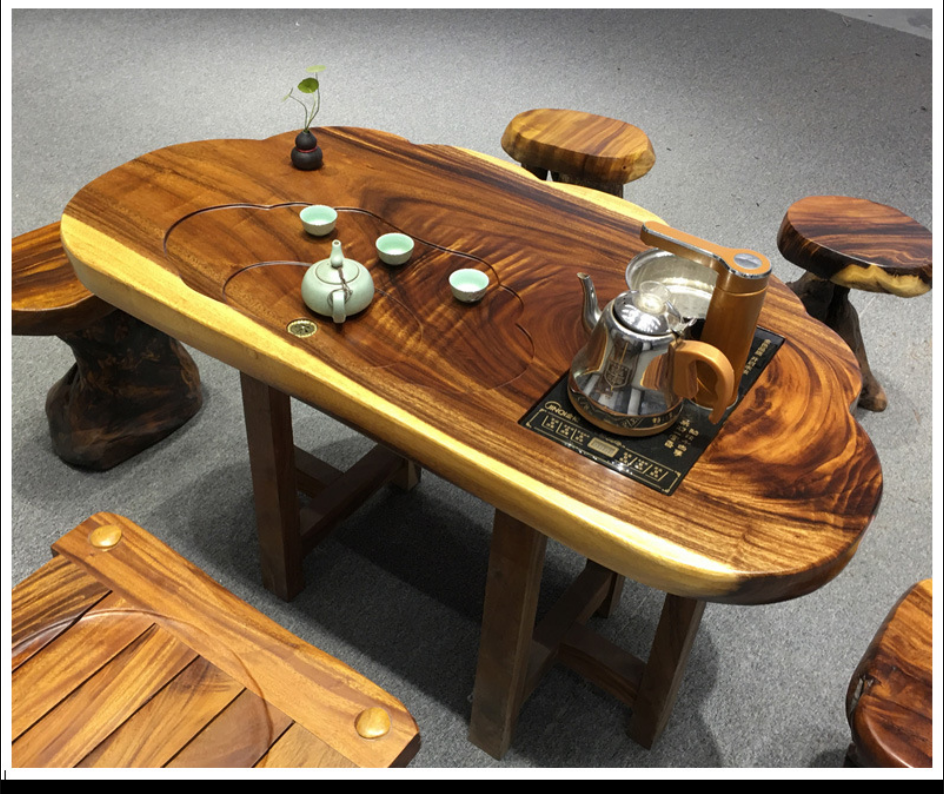 胡桃木实木大板茶桌原木整块无拼接中式茶台根雕带烧水客厅泡茶桌