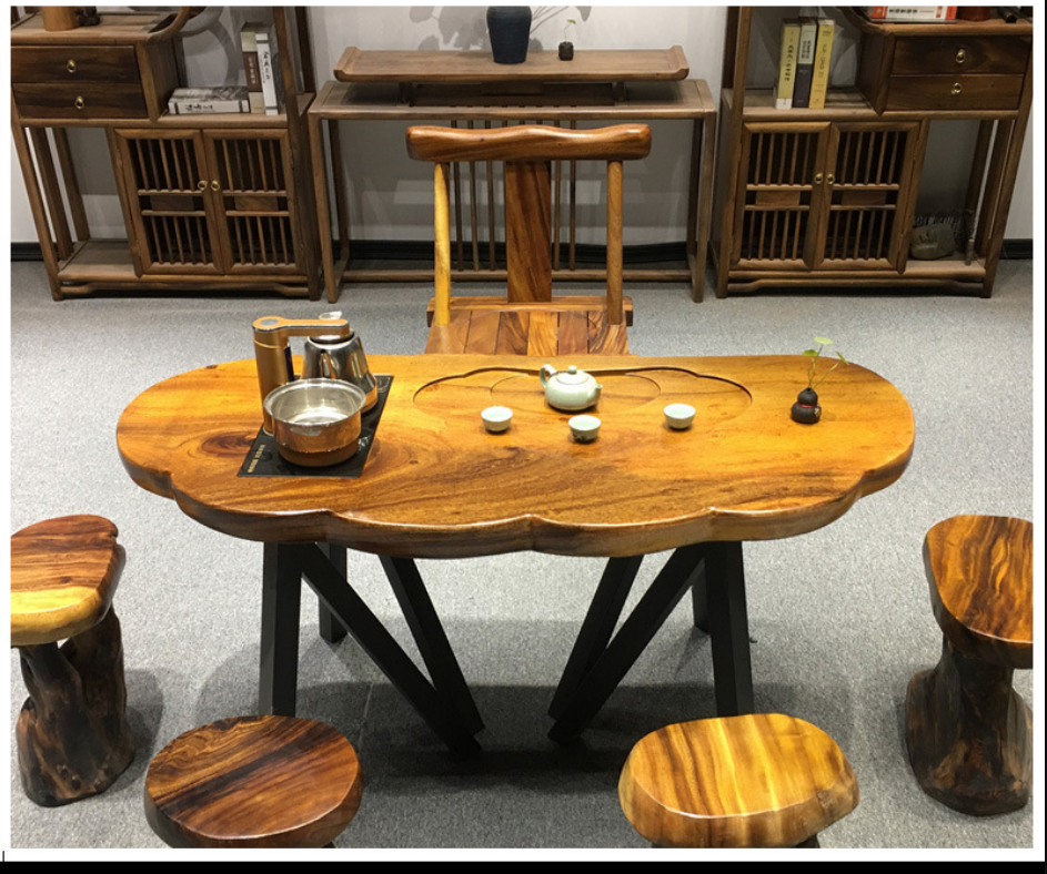 胡桃木实木大板茶桌原木整块无拼接中式茶台根雕带烧水客厅泡茶桌
