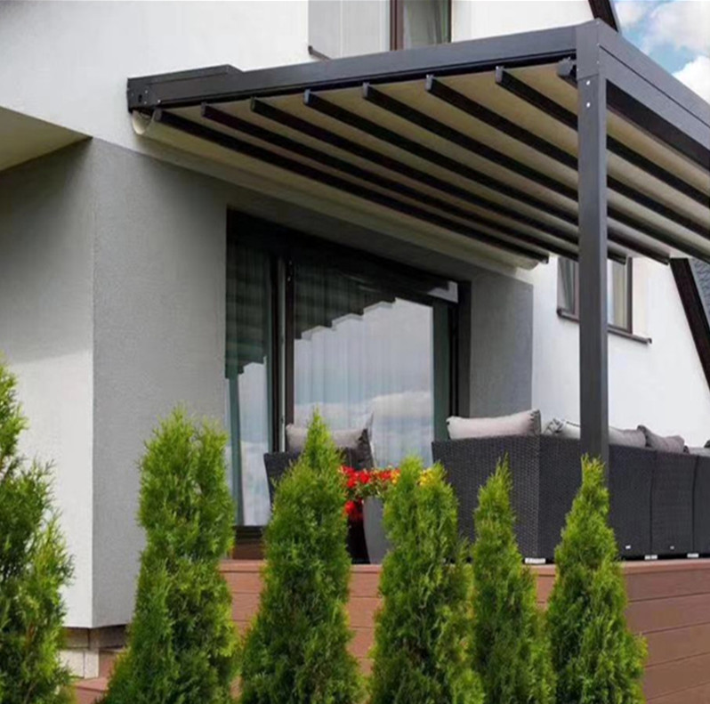 江苏庭院挡雨遮阳帘定做 遮阳挡雨帘 双轨折叠雨棚安装视频