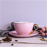 厂家批发骨瓷咖啡杯碟 陶瓷咖啡具套装 包金粉釉杯碟可定制logo
