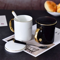 厂家批发骨瓷咖啡杯 陶瓷大容量茶水办公盖杯 简约情侣对杯