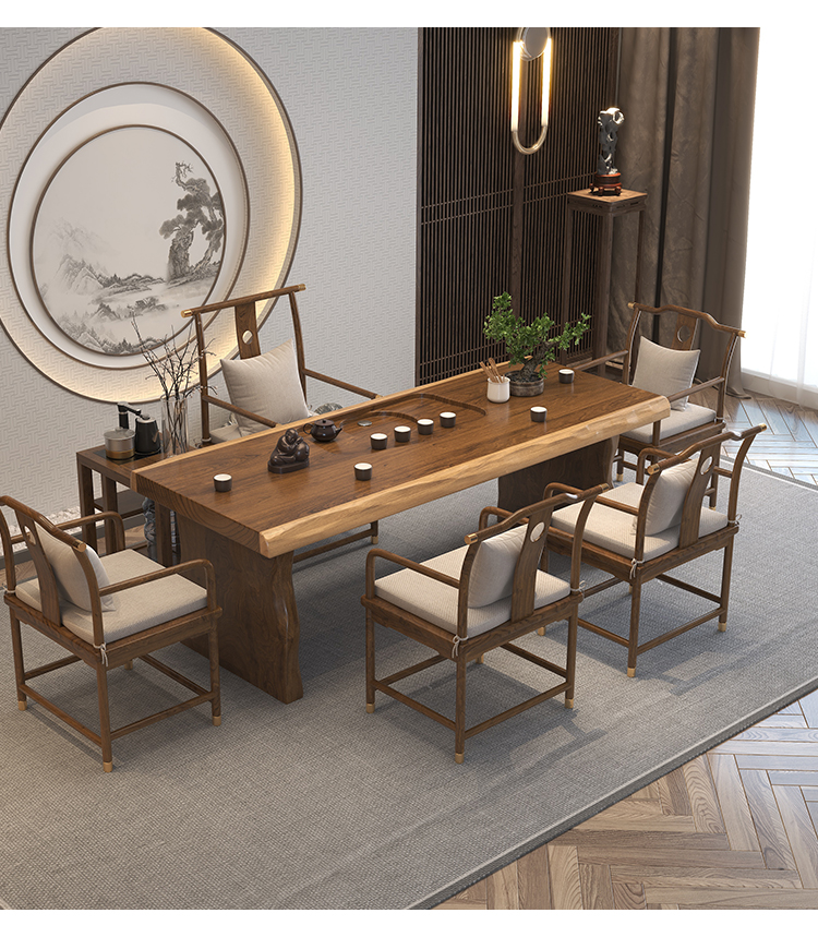 实木茶桌椅组合泡茶桌胡桃色客厅茶桌阳台茶台小家用现代简约