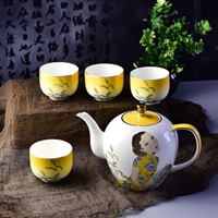 厂家批发创意手绘陶瓷茶具 大容量茶壶茶具套装  礼品活动可定logo