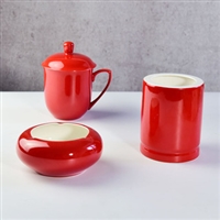 厂家批发 骨瓷办公三件套礼品装 陶瓷茶杯茶具套装可定logo