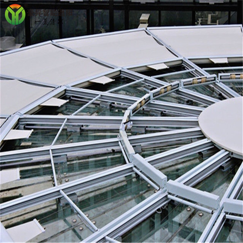 天津电动天幕篷 遮阳电动天棚帘供应 玻璃房顶电动遮阳帘厂家 豪异