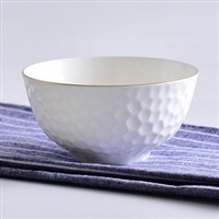 厂家批发骨瓷浮雕餐具 4.5寸金边水立方陶瓷米饭碗 碗盘碟可定制