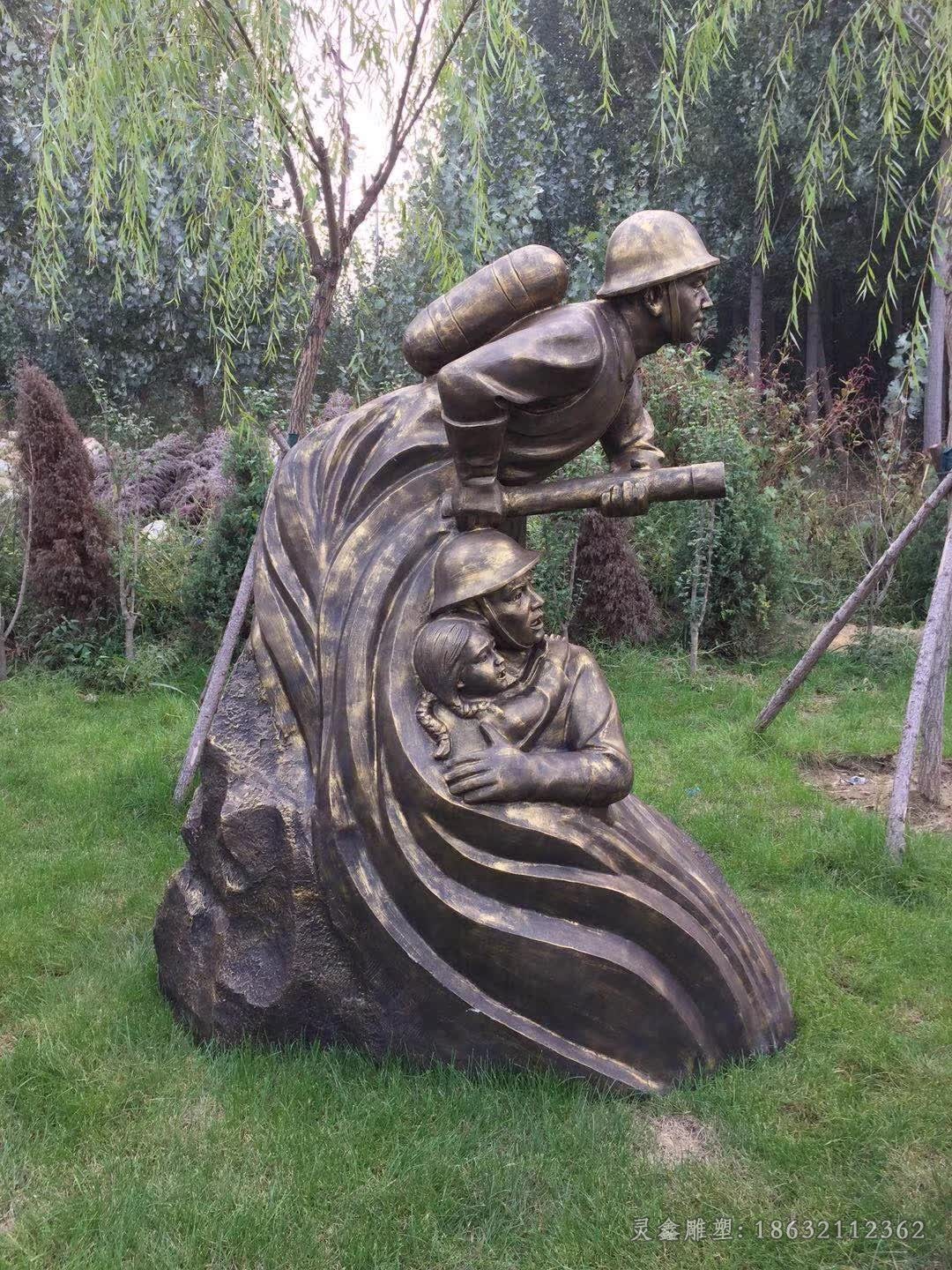 消防战士小区人物铜雕