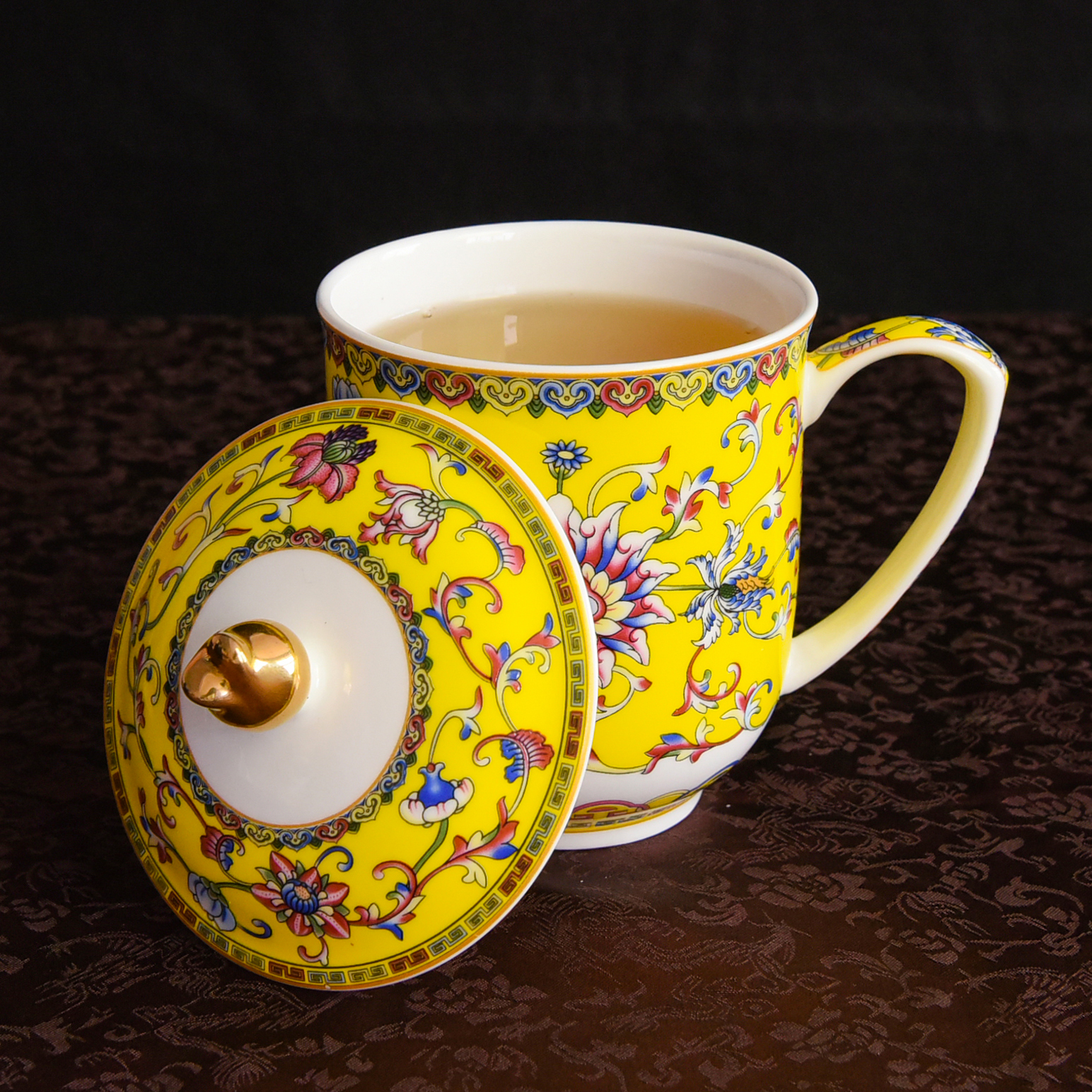 陶瓷茶水杯珐琅彩骨瓷盖杯