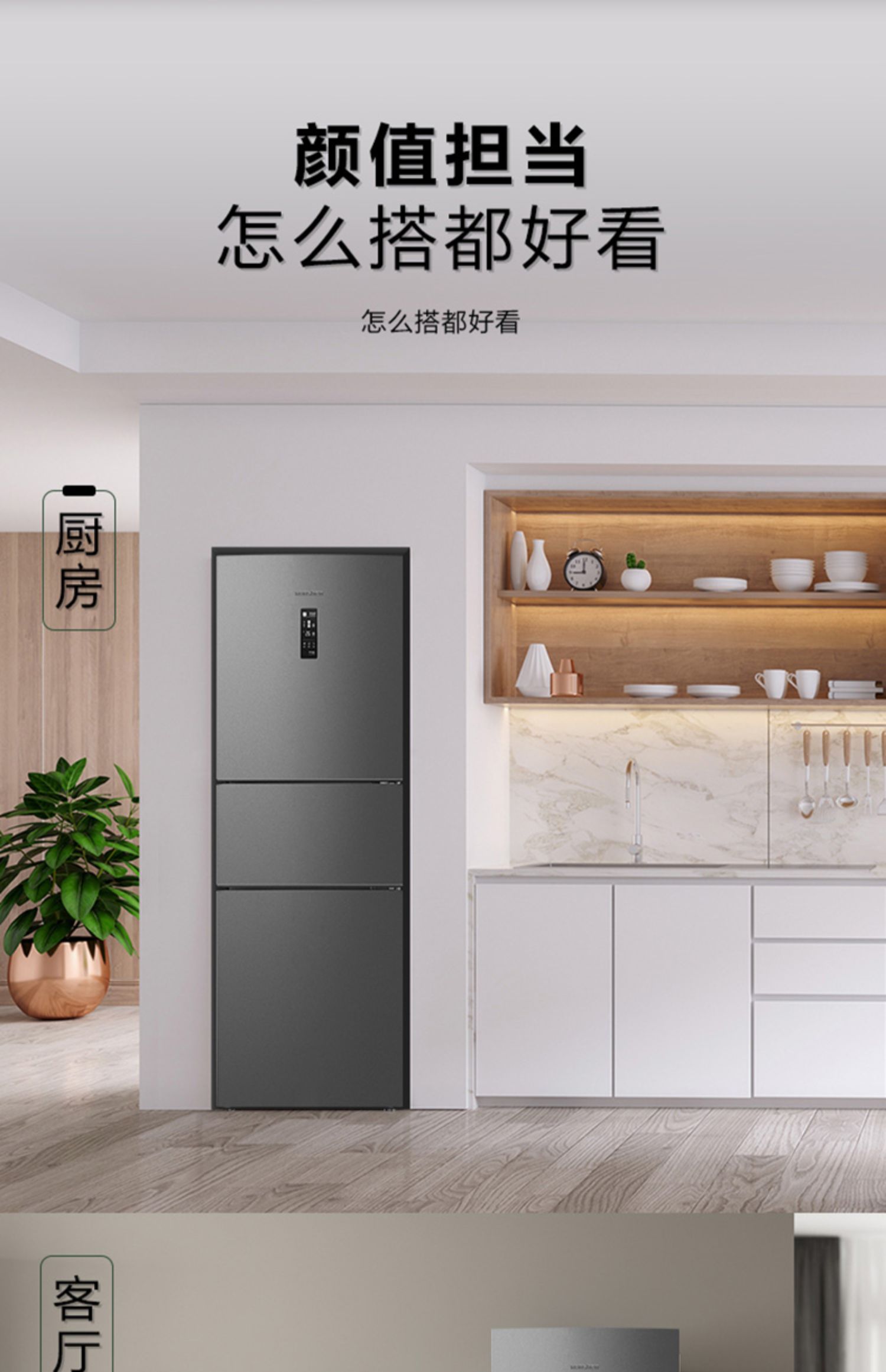 ronshen容声252升三开门双变频风冷无霜一级节能家用小型电冰箱