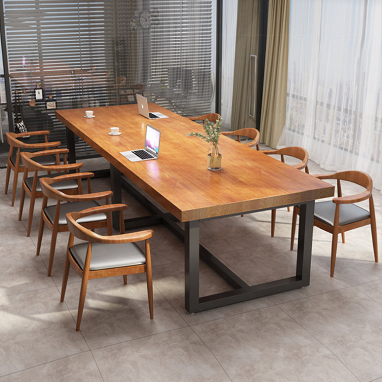 现代简约实木长条会议桌 办公室培训大板桌定制 大型办公桌椅组合直营