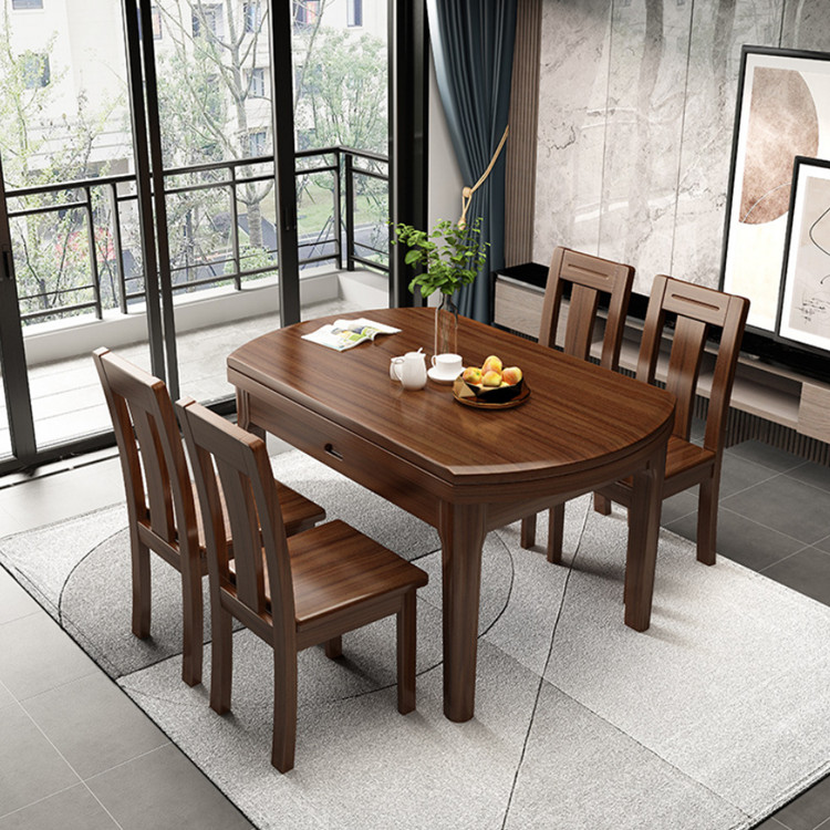 实木餐桌折叠餐桌椅组合家用小户型6人位实木餐台方圆两用餐桌吃饭桌