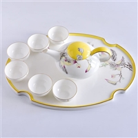 批发骨瓷茶具 创意手绘陶瓷茶壶带茶盘金边 商务礼品套装定制 图案