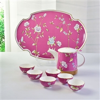 厂家批发陶瓷茶具 创意骨瓷茶壶带茶盘 商务礼品套装定制 图案