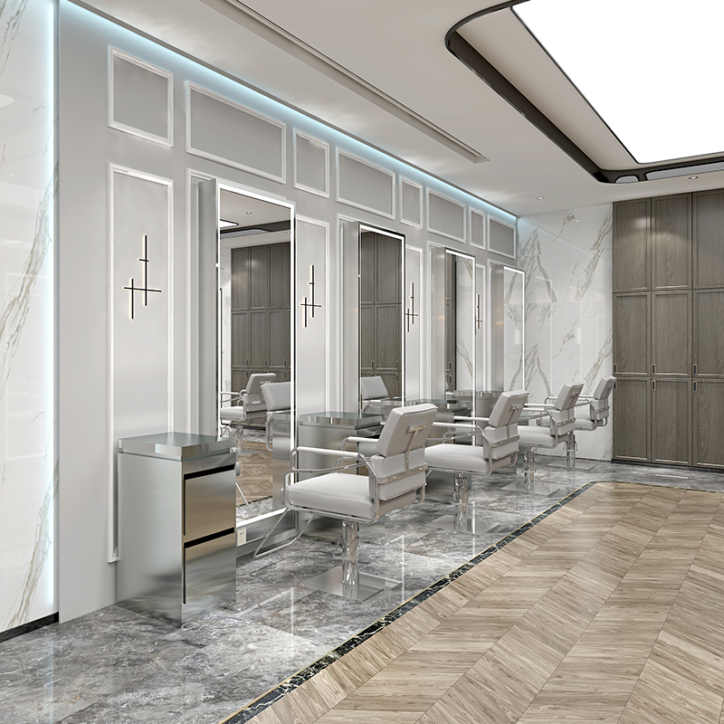 理发店双面镜台不锈钢落地镜全身镜美发镜子发廊专用美发店剪发镜