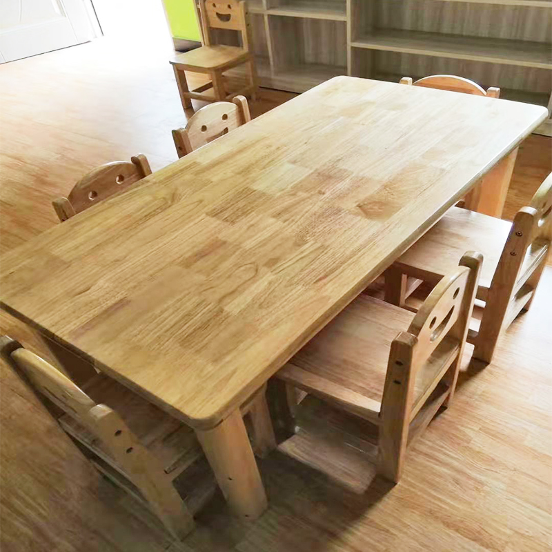 幼儿园实木桌椅 橡胶木樟子松木质桌 儿童学习画画玩具积木课桌