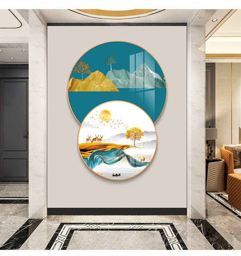 石来运转玄关装饰画轻奢玄幻圆形背景墙餐厅走廊过道壁画挂画