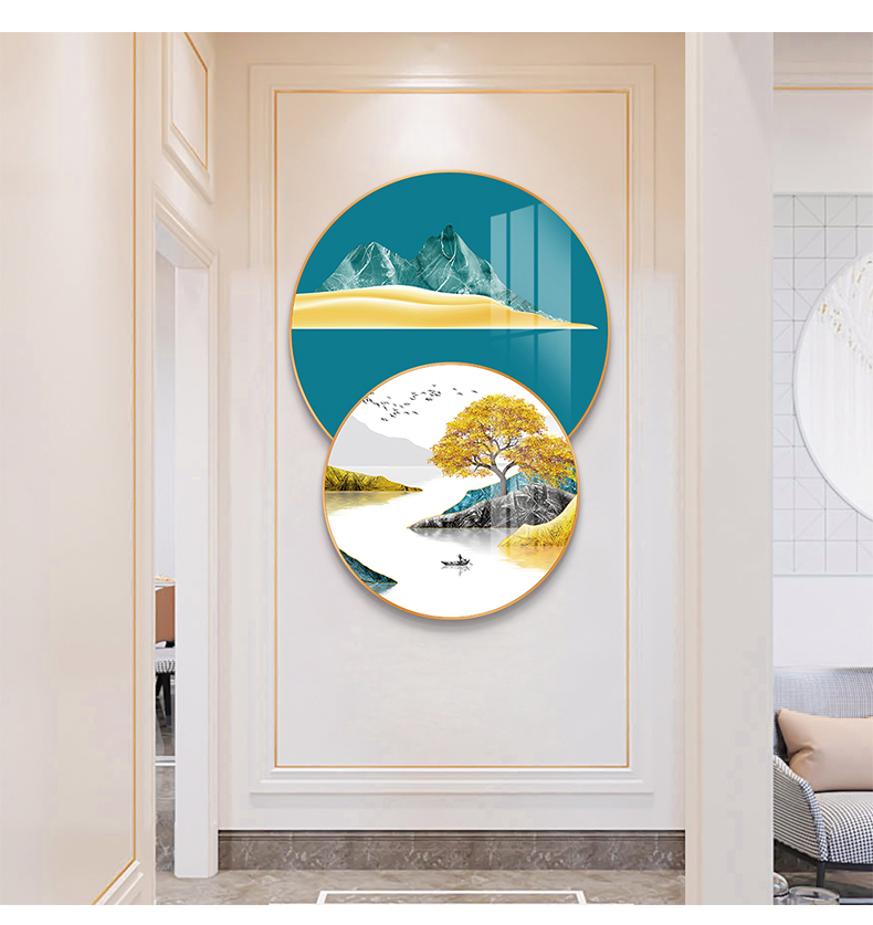 石来运转玄关装饰画轻奢玄幻圆形背景墙餐厅走廊过道壁画挂画