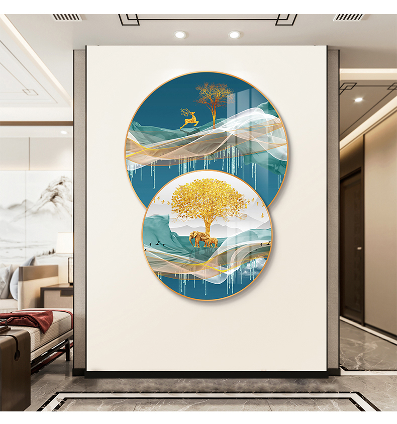 石来运转玄关装饰画轻奢玄幻圆形背景墙餐厅走廊过道壁画挂画