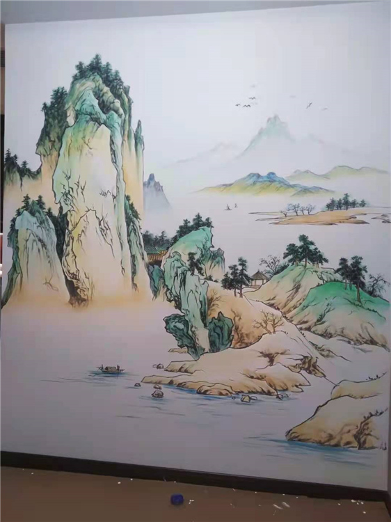 丙烯墙绘山水画图片