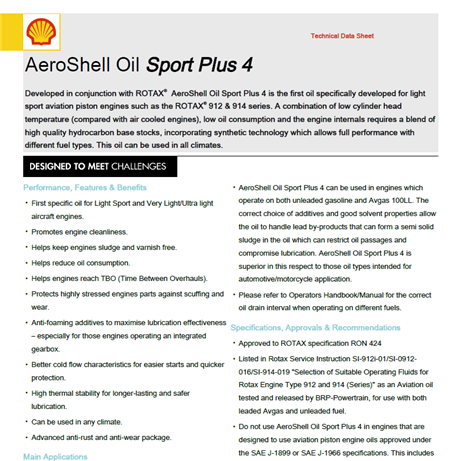 Aeros Shell Oil Sport Plus 4 壳牌航空活塞式发动机油