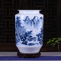 景德镇陶瓷花瓶客厅装饰摆件 手绘青花幽谷泉声陶瓷花瓶