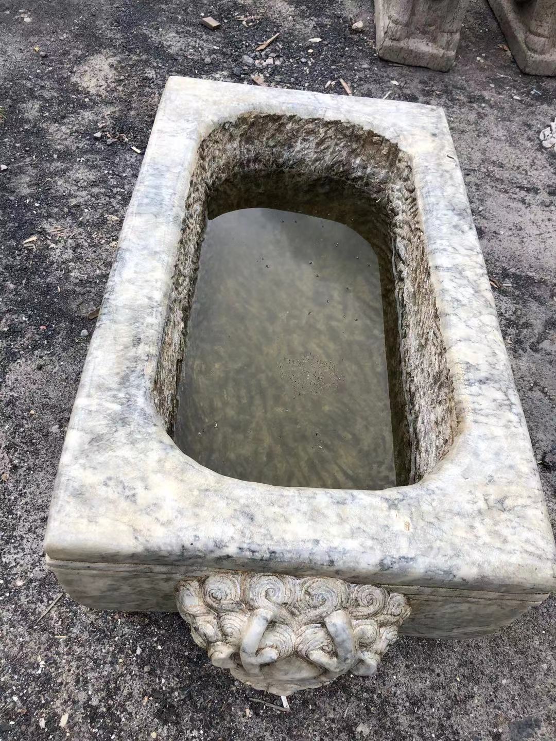 汉白玉老石槽庭院石槽流水搭配山东启杰厂家大量批发