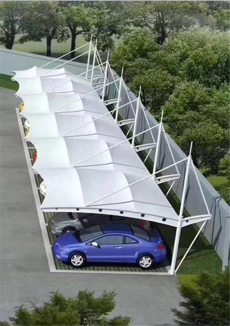 龙尚义7字型膜结构汽车棚 厂区大小停车棚 山东景区停车防水棚