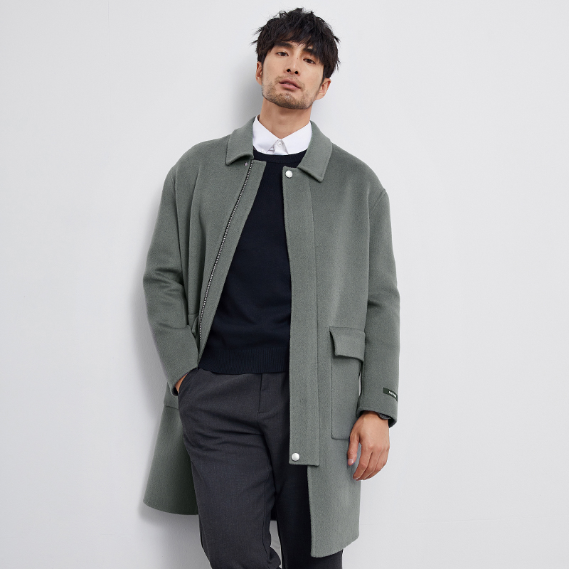 新款毛呢大衣男中长款无羊绒翻领呢子外套男士英伦风双面呢风衣秋
