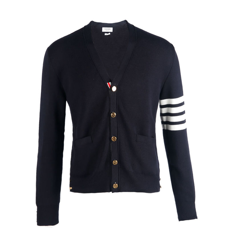 thom browne针织衫冬季经典v领羊毛开衫毛衣男女情侣款修身tb外套