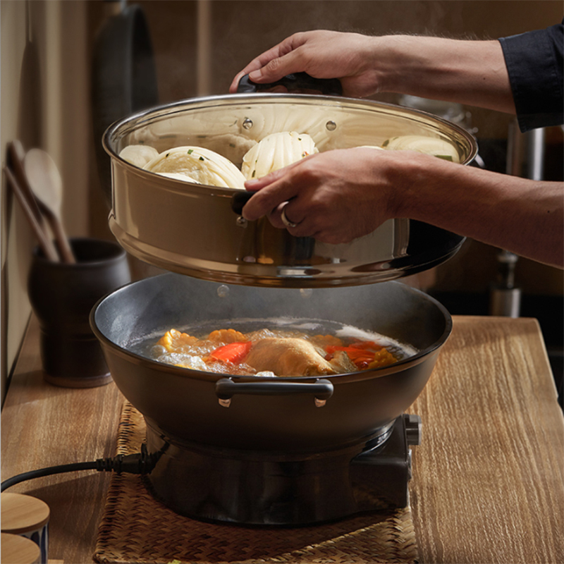 荣事达电炒锅炒菜一体式多功能家用铸铁电热锅电煮锅蒸煮煎锅火锅