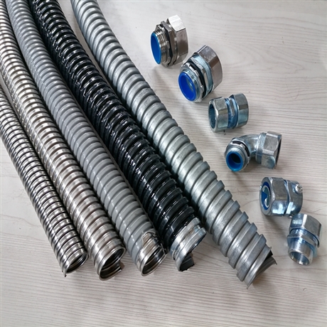 14灰色包塑金属穿线软管化工单勾柔性包胶蛇皮管外螺纹箱接