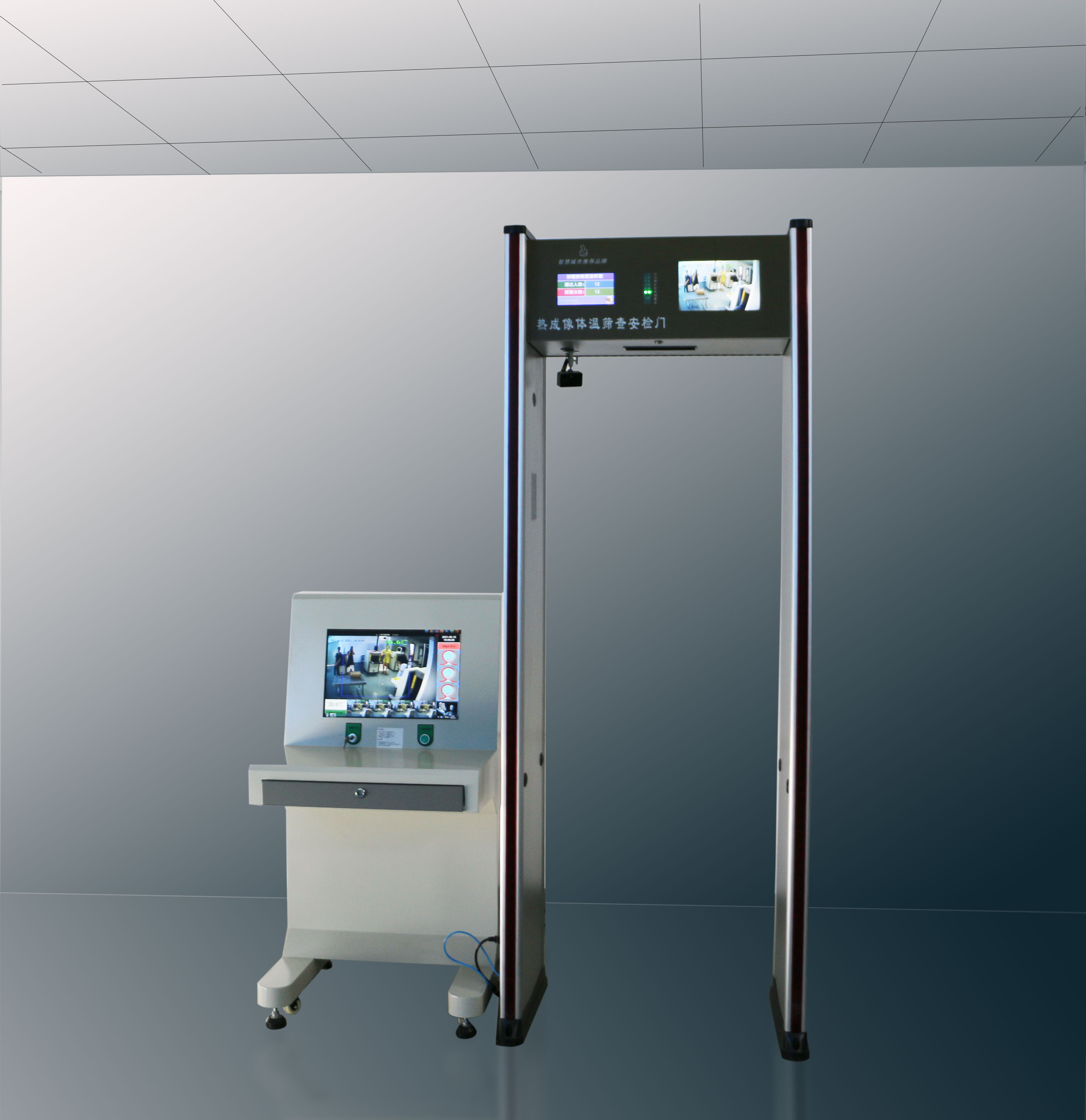 正常行走,不接触,不用特定检测操作动作,即可实时筛查体温并实时显示