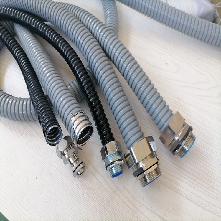 金属蛇皮管 灰色国标包塑电缆防水软管 连接外牙式p3管接头厂家