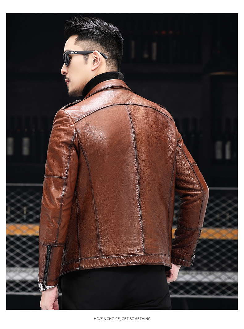 2021新款真皮男士皮衣短款 真皮绵羊皮西装领外套