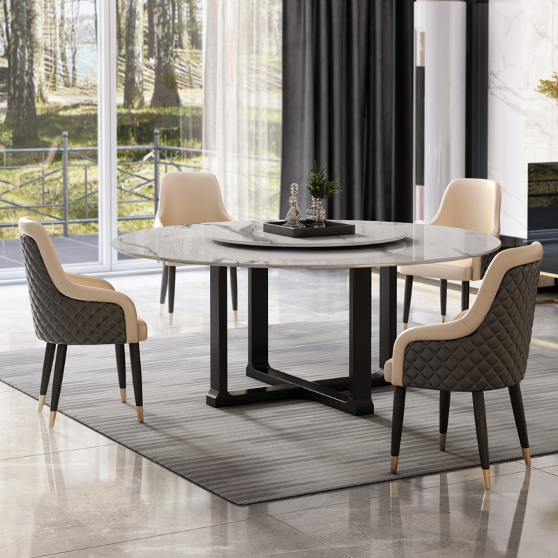 高档餐椅 餐厅轻奢简约北欧椅子 酒店休闲带扶手椅 实木镀金皮 布