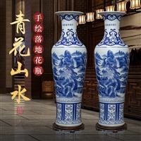 落地大花瓶 景德镇中式客厅装饰摆件1.4米手绘青花山水陶瓷大花瓶