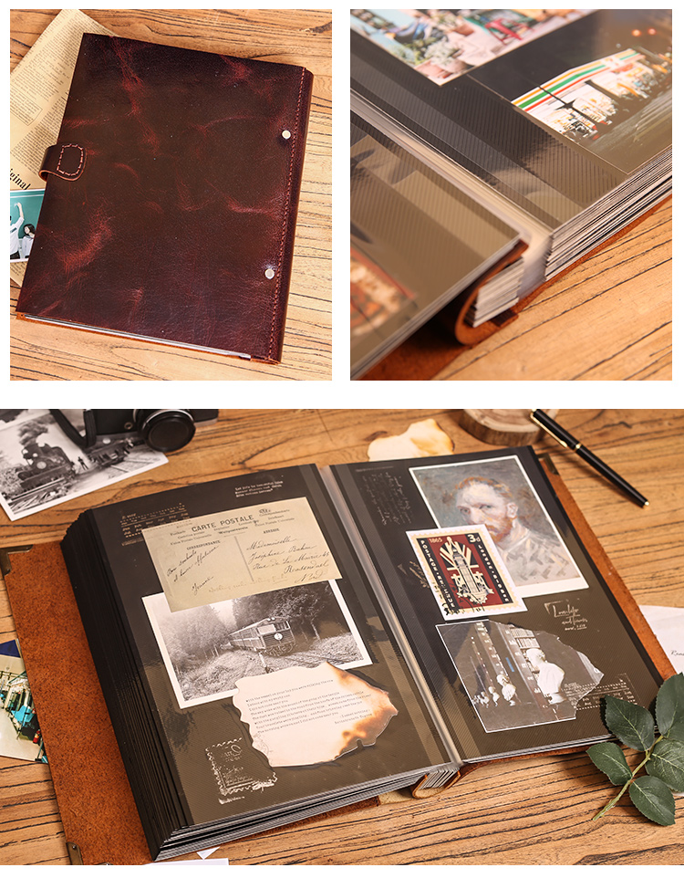 覆膜相册本自粘贴式复古手工diy加大牛皮家庭宝宝纪念册影集真皮