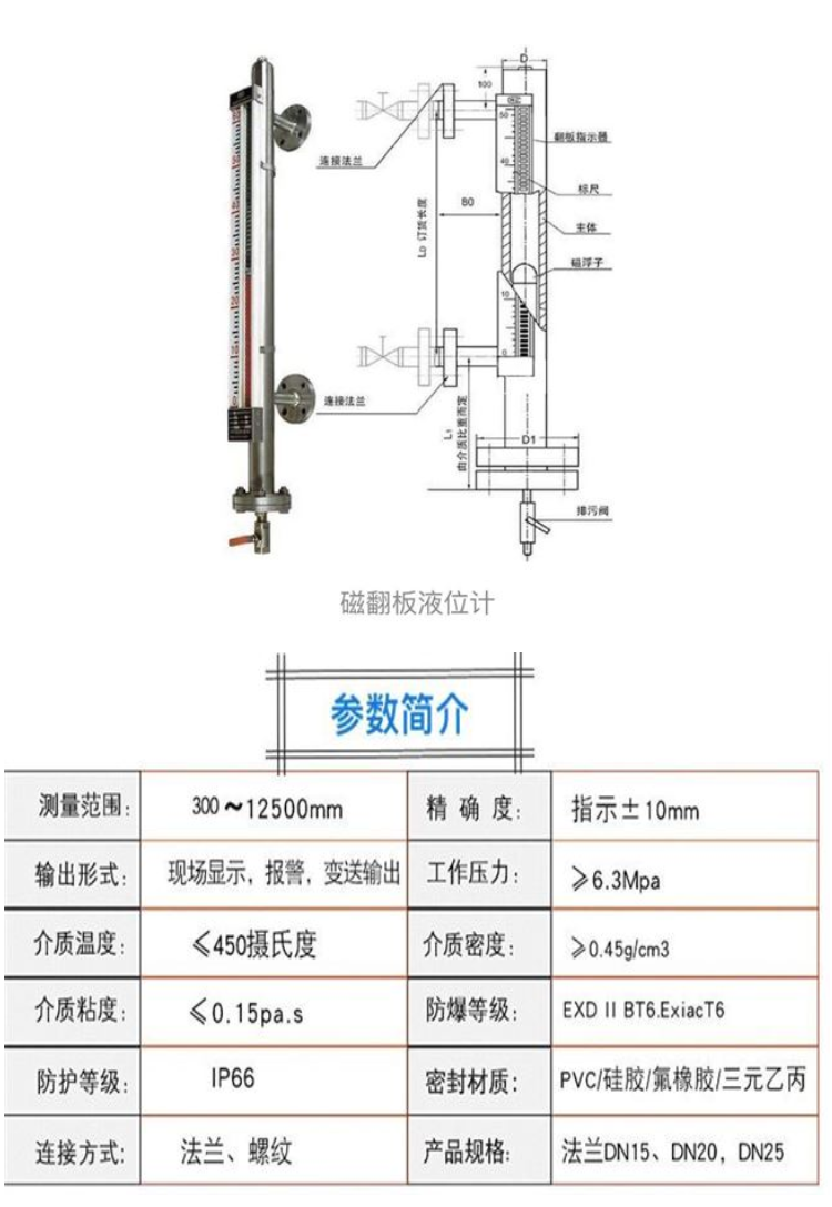 磁翻板液位计远传变送器捆绑式磁浮子液位传感器420ma干簧管水位计