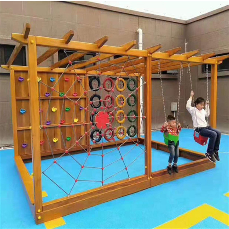 儿童木质攀爬架实木攀爬爬网设施户外大型木质玩具博美