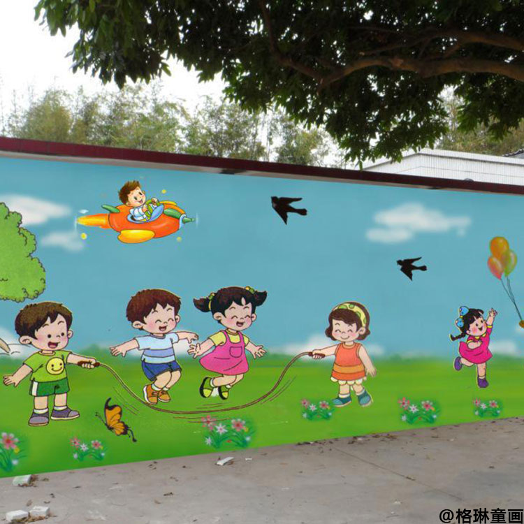 定西幼儿园外墙彩绘墙体手绘文化墙制作甘肃格琳童话装饰工程