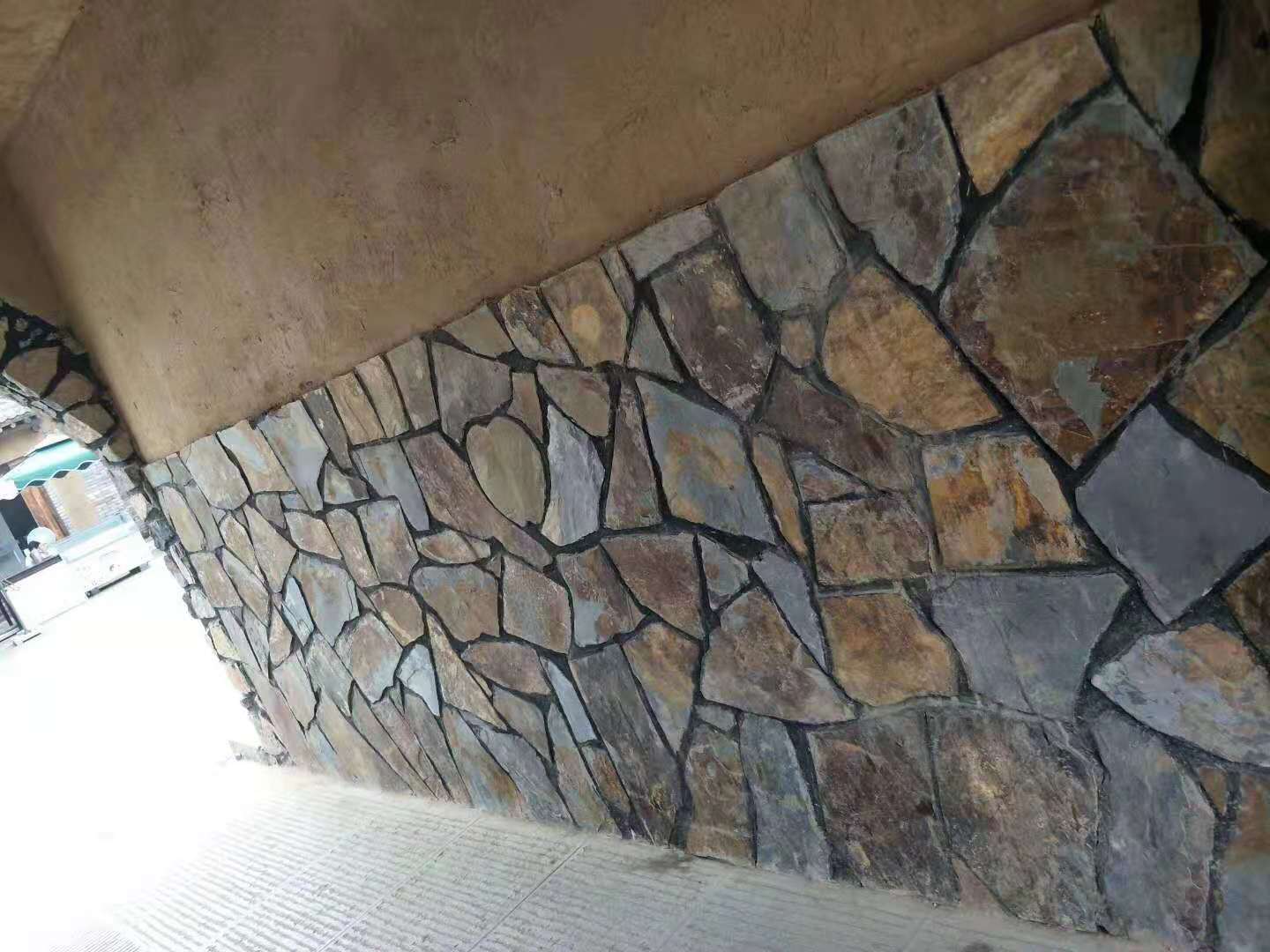 青石砖青石板材黑色文化石背景墙别墅庭院地铺干挂