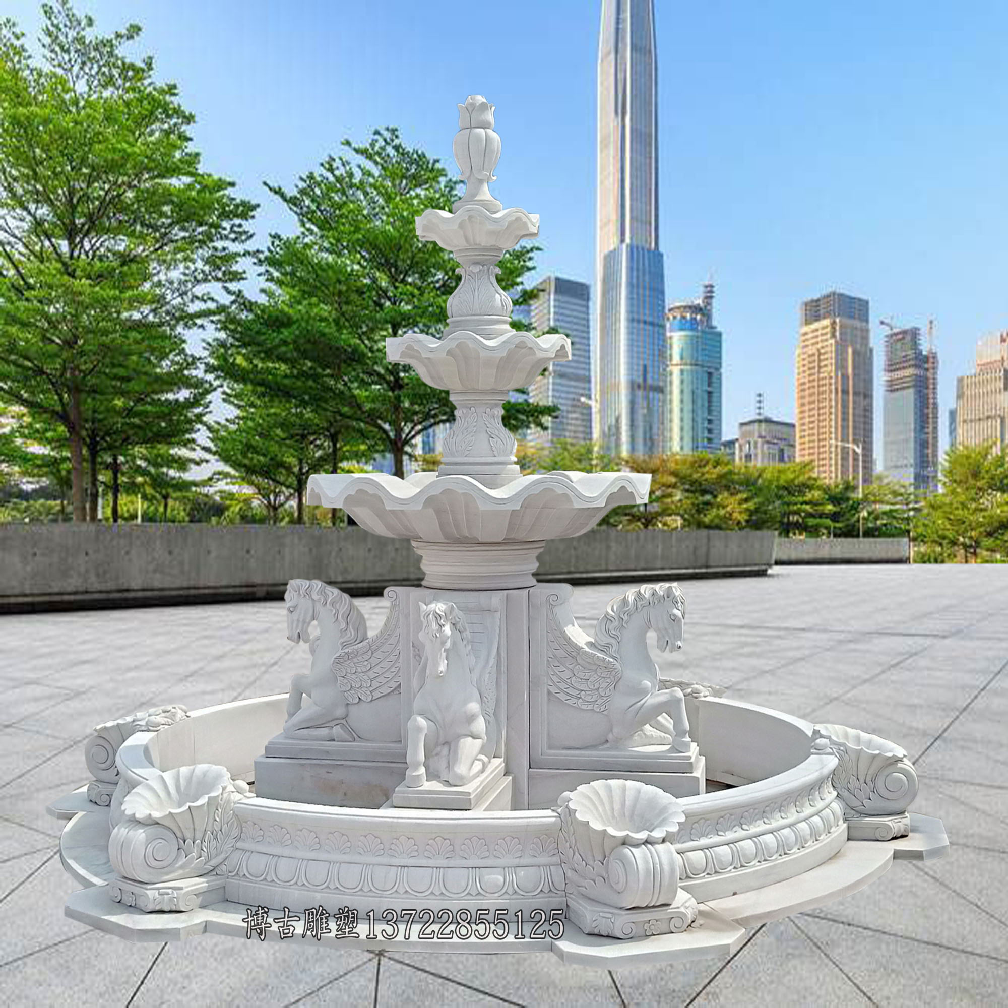 别墅欧式人物石雕喷泉定制