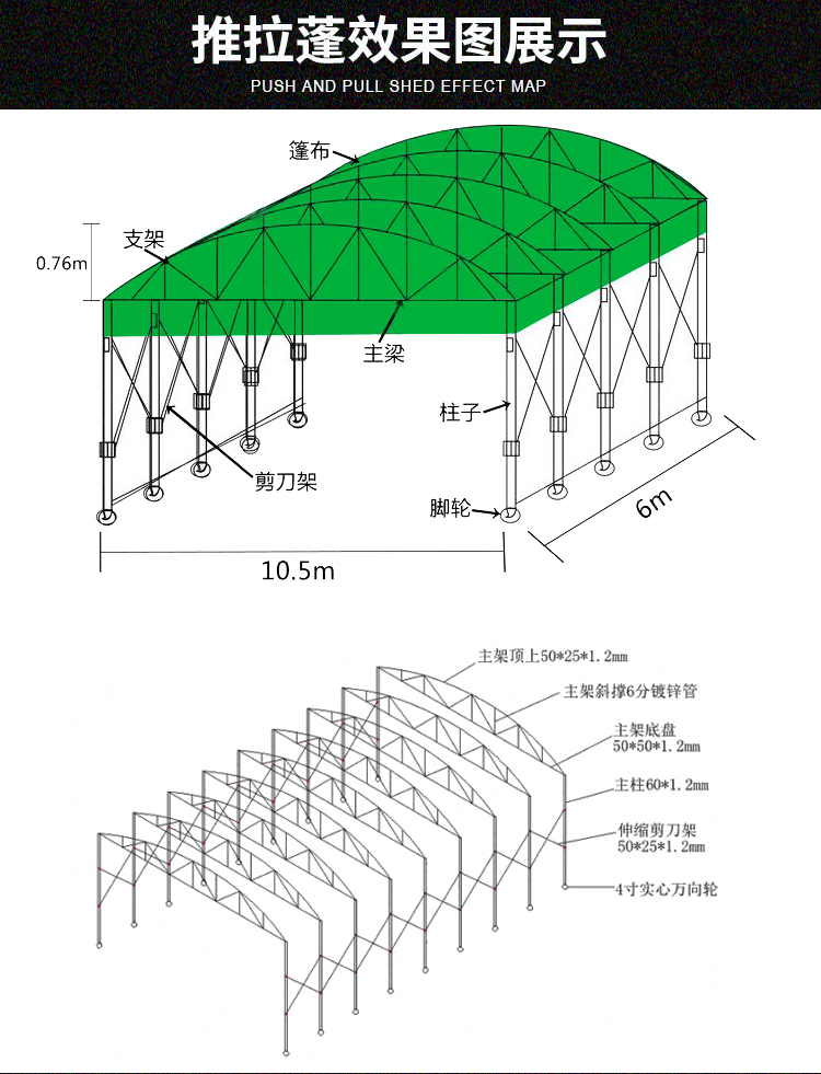 攀枝花推拉棚 工地厂房仓库帐篷 伸缩活动雨棚