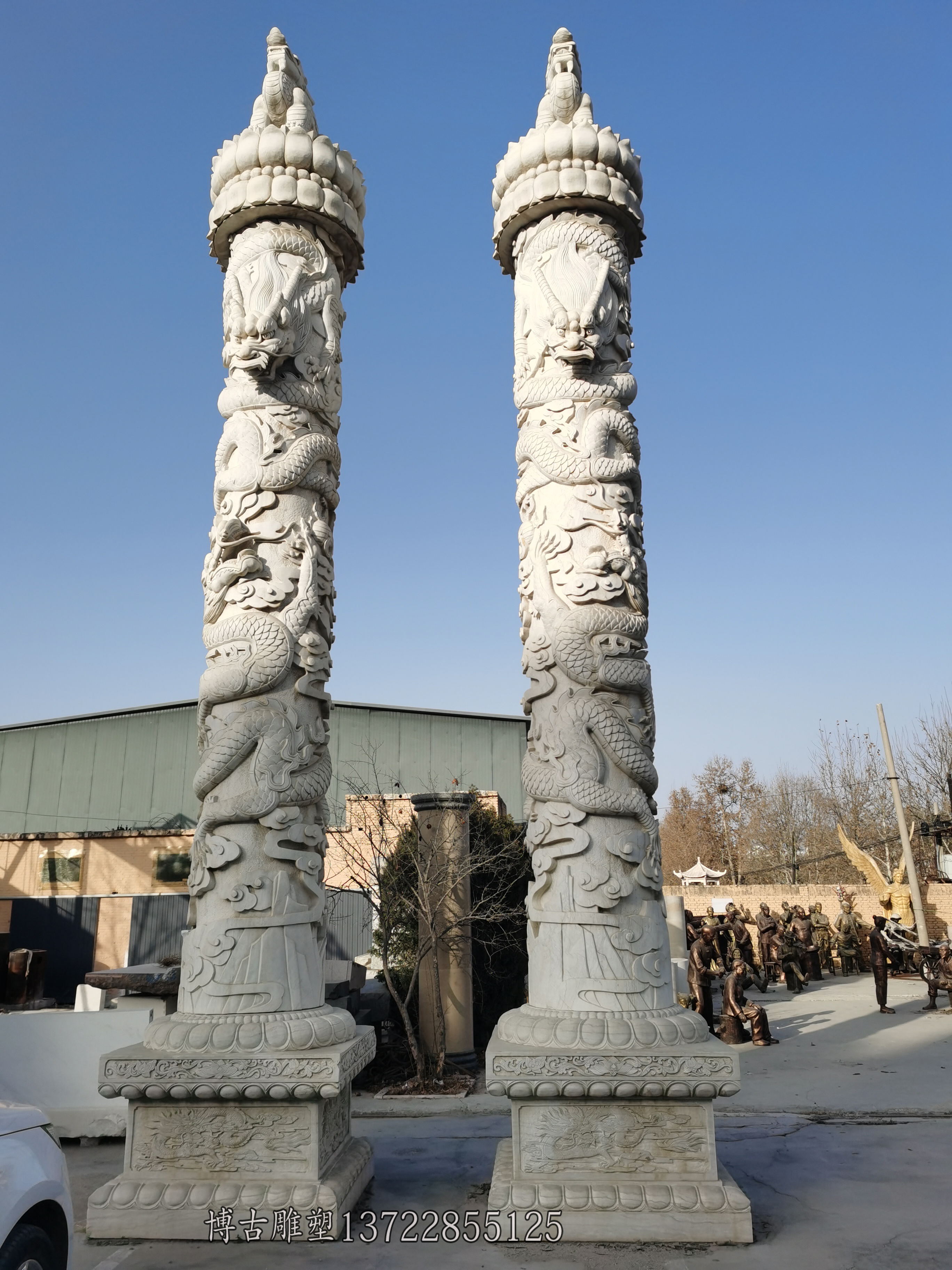 旅游景区大型花岗岩石雕龙柱款式造型设计