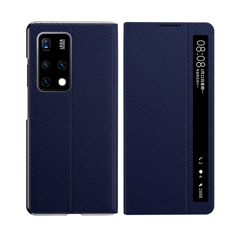 适用于华为matex2折叠屏手机壳十字纹x2真皮保护套翻盖式智能视窗皮套